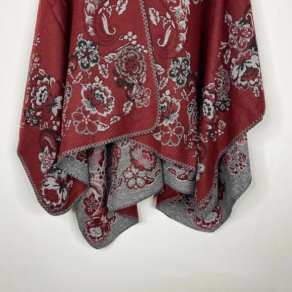 2/$30 NEW Boho Floral Ruana Oversized Open Wrap Poncho Blanket Scarf - Picture 5 of 9